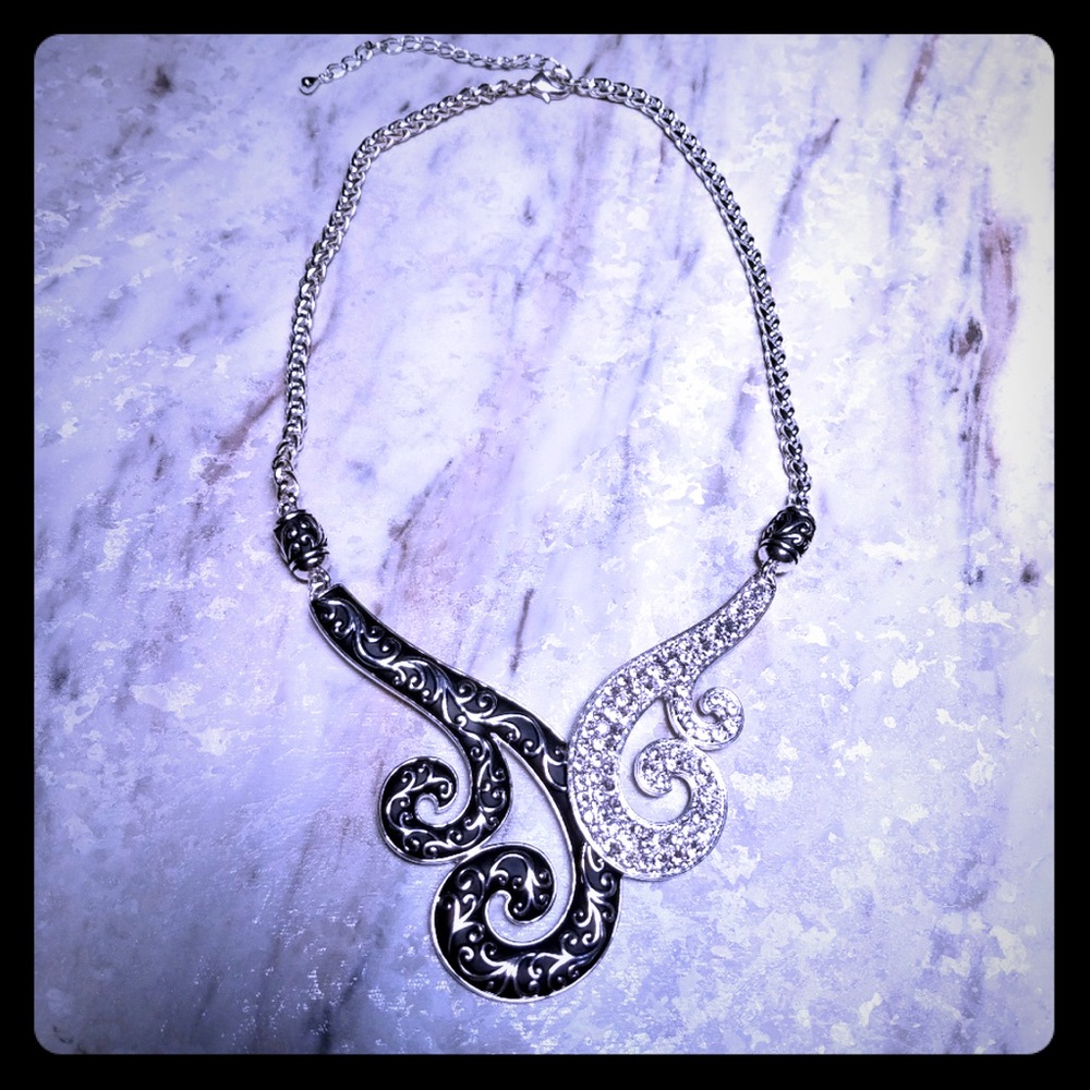 Black and Silver Rhinestone Statement Necklace